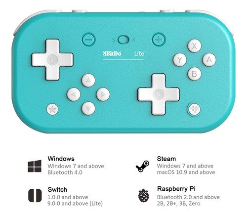 Control inalámbrico 8bitdo Lite 2 en color turquesa para Nintendo Switch, Android y Raspberry Pi con conexión Bluetooth