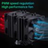 Ventilador disipador con triple ventilador RGB para procesadores Intel y AMD, operación silenciosa menor a 25dB y control PWM inteligente