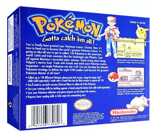 Pokémon Blue Versión Game Boy Nuevo En Caja Con Acrílico