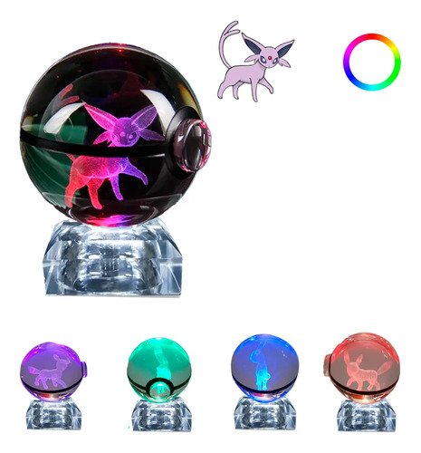 pokebola de cristal 3d con iluminación led integrada, figura de colección pokemon para decorar escritorio o setup gaming