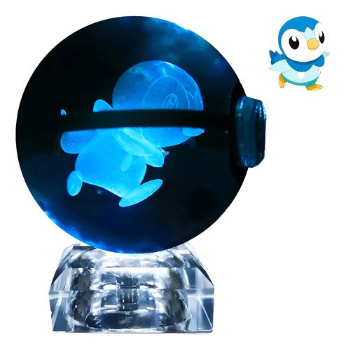pokebola de cristal 3d con iluminación led integrada, figura de colección pokemon para decorar escritorio o setup gaming
