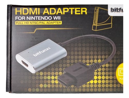 Convertidor Bitfunx para conectar Wii a televisor HDMI con calidad 1080p, ideal para revivir juegos clásicos