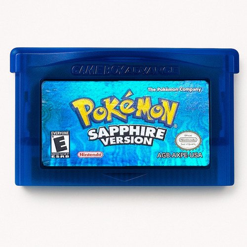Juego Pokémon Sapphire para Game Boy Advance, cartucho original con portada azul y personajes de la región Hoenn