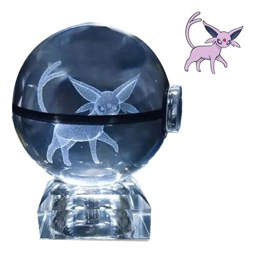 pokebola de cristal 3d con iluminación led integrada, figura de colección pokemon para decorar escritorio o setup gaming