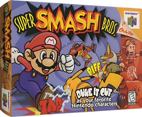 Juego Super Smash Bros para Nintendo 64 en su caja original con manual de instrucciones incluido, producto coleccionable