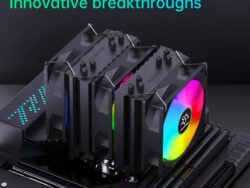 Ventilador disipador con triple ventilador RGB para procesadores Intel y AMD, operación silenciosa menor a 25dB y control PWM inteligente
