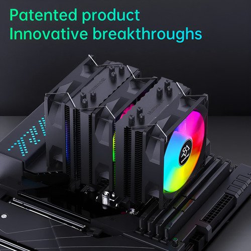 Ventilador disipador con triple ventilador RGB para procesadores Intel y AMD, operación silenciosa menor a 25dB y control PWM inteligente