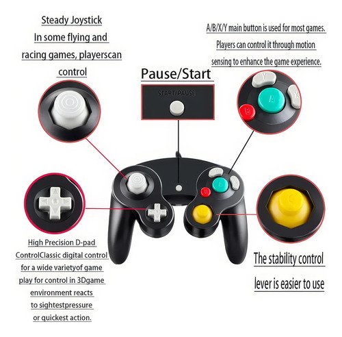 Control Servita para Nintendo GameCube con joystick analógico, botones A/B/X/Y, gatillos Z/R y cable de 1.8 metros para gaming retro