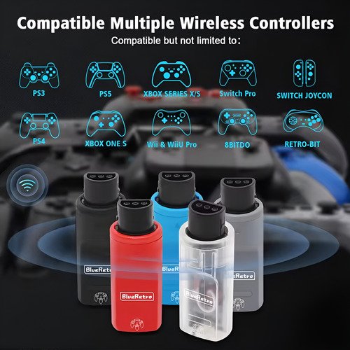 Adaptador Blueretro para conectar mandos bluetooth a consola Nintendo 64, compatible con múltiples controladores