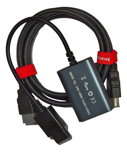Adaptador Bitfunx que convierte consolas retro SNES, N64 y GameCube a señal HDMI 1080p para televisores modernos