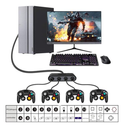 Adaptador Usb Gamecube Switch Pc Wii U 4 Controles Naranja