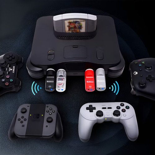 Adaptador Blueretro para conectar mandos bluetooth a consola Nintendo 64, compatible con múltiples controladores