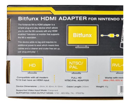 Convertidor Bitfunx para conectar Wii a televisor HDMI con calidad 1080p, ideal para revivir juegos clásicos