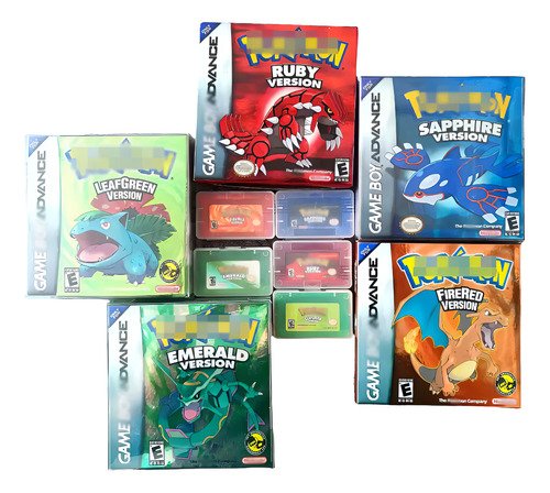 Colección de 5 juegos Pokémon para Game Boy Advance en caja física original, incluye títulos clásicos de la franquicia