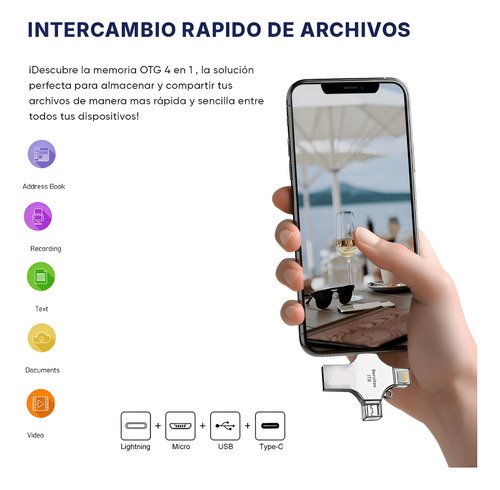 Memoria Otg 4 En 1 iPhone Android iPad Pc Usb-c Lighting 2tb