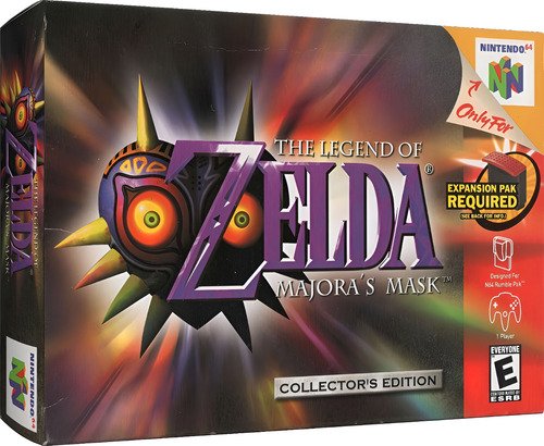 Juego The Legend of Zelda Majora's Mask para Nintendo 64 en su caja original, versión física completa con manual