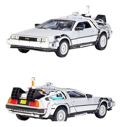 Modelo a escala 1/24 del DeLorean de Volver al Futuro II, máquina del tiempo en metal coleccionable