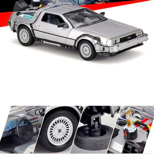 Modelo a escala 1/24 del DeLorean Time Machine de Volver al Futuro 3, réplica metálica coleccionable con detalles fieles a la película