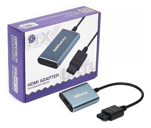 Adaptador Bitfunx que convierte consolas retro SNES, N64 y GameCube a señal HDMI 1080p para televisores modernos