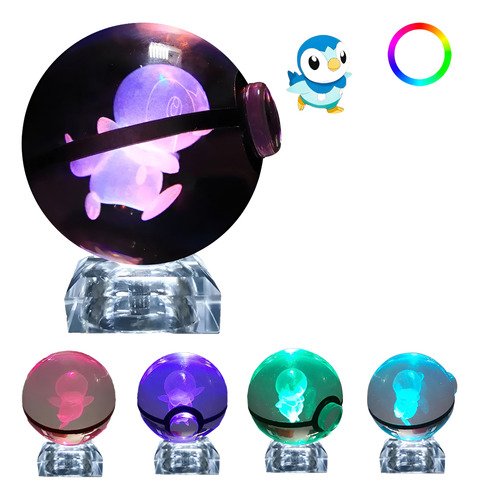 pokebola de cristal 3d con iluminación led integrada, figura de colección pokemon para decorar escritorio o setup gaming