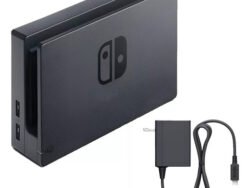 Dock Nintendo Switch conectado a TV HD mostrando juego en 1080p con carga simultánea
