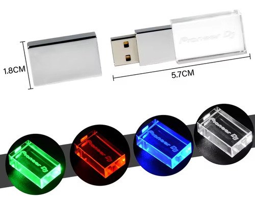 Memoria USB Pioneer DJ de 128GB con diseño en cristal y colores vibrantes, compatible con equipos CDJ-NEXUS