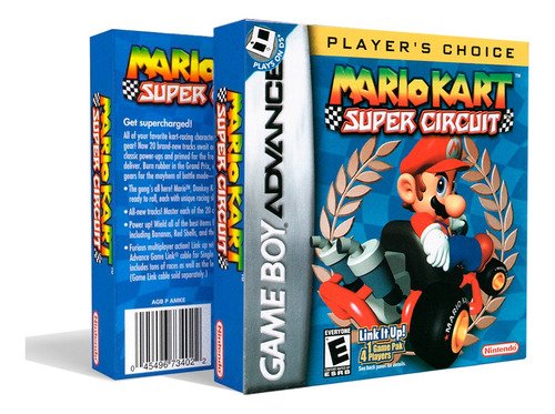 Juego Mario Kart Super Circuit para Game Boy Advance en su caja original, incluye cartucho y manual de instrucciones