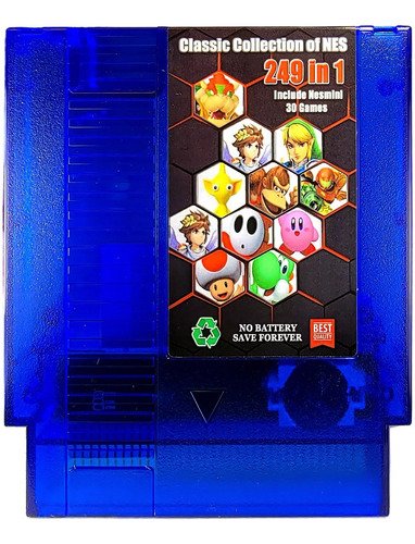 cartucho de colección de 249 juegos clásicos de nes para consola nintendo, ideal para revivir nostalgia y disfrutar títulos retro