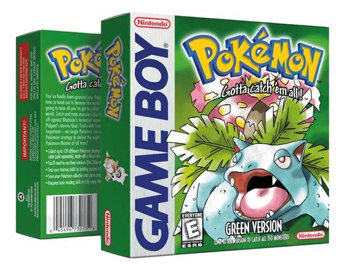 Juego Pokémon Green Versión para Game Boy en su caja original con protector acrílico, producto nuevo y coleccionable