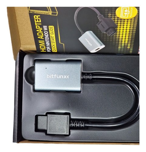 Convertidor Bitfunx para conectar Wii a televisor HDMI con calidad 1080p, ideal para revivir juegos clásicos