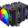 Ventilador disipador con triple ventilador RGB para procesadores Intel y AMD, operación silenciosa menor a 25dB y control PWM inteligente