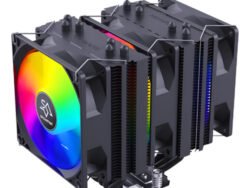 Ventilador disipador con triple ventilador RGB para procesadores Intel y AMD, operación silenciosa menor a 25dB y control PWM inteligente
