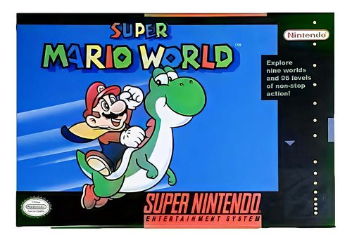 Juego Super Mario World para Super Nintendo en su caja original, sellado y protegido con acrílico transparente