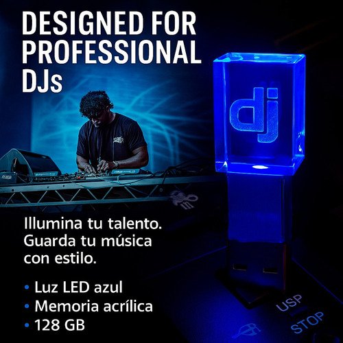 Memoria USB Pioneer DJ de 128GB con diseño en cristal y colores vibrantes, compatible con equipos CDJ-NEXUS
