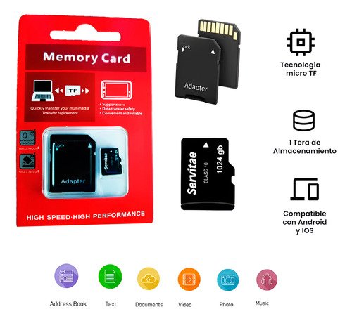 Memoria Micro Tf 1tb Servitae 1 Tera Con Adaptador Servitae
