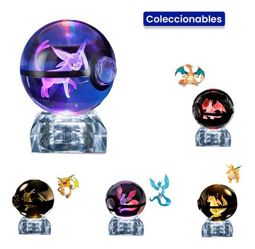 pokebola de cristal 3d con iluminación led integrada, figura de colección pokemon para decorar escritorio o setup gaming