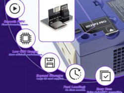 Adaptador SD para Gamecube que permite cargar juegos desde tarjeta SD, compatible con consolas Nintendo NGC