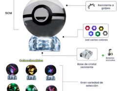 pokebola de cristal 3d con iluminación led integrada, figura de colección pokemon para decorar escritorio o setup gaming