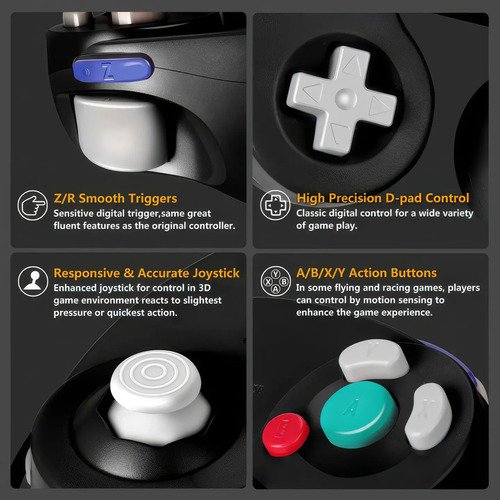 Control Servita para Nintendo GameCube con joystick analógico, botones A/B/X/Y, gatillos Z/R y cable de 1.8 metros para gaming retro