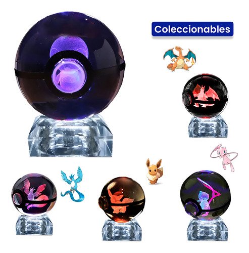 pokebola de cristal 3d con iluminación led integrada, figura de colección pokemon para decorar escritorio o setup gaming