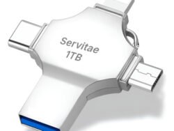 Memoria USB OTG 4 en 1 con conectores USB-C, Lightning y USB-A para transferir archivos entre iPhone, Android, iPad y computadoras