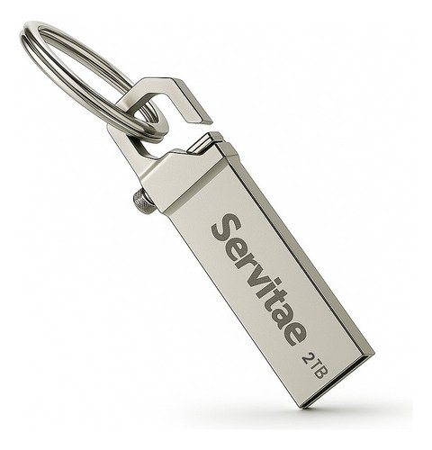 Memoria USB Servitae de 2TB con diseño de llavero, ideal para almacenar archivos grandes y transportar datos de forma segura