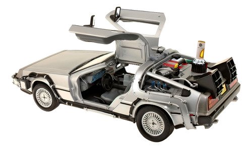 Modelo a escala 1/24 del DeLorean de Volver al Futuro II, máquina del tiempo en metal coleccionable