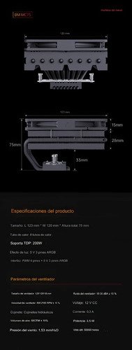 disipador ventilador rgb para procesadores intel y amd, incluye pasta térmica para instalación fácil y mejor refrigeración del cpu