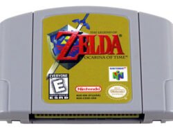 Cartucho de The Legend of Zelda Ocarina of Time para Nintendo 64 con traducción al español brasileño, mostrando la portada del juego