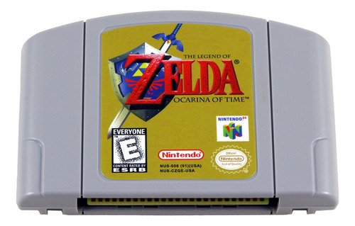 Cartucho de The Legend of Zelda Ocarina of Time para Nintendo 64 con traducción al español brasileño, mostrando la portada del juego