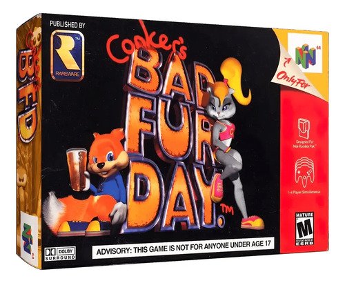 Juego Conker's Bad Fur Day para Nintendo 64 en su caja original completa, incluye cartucho y manuales de colección