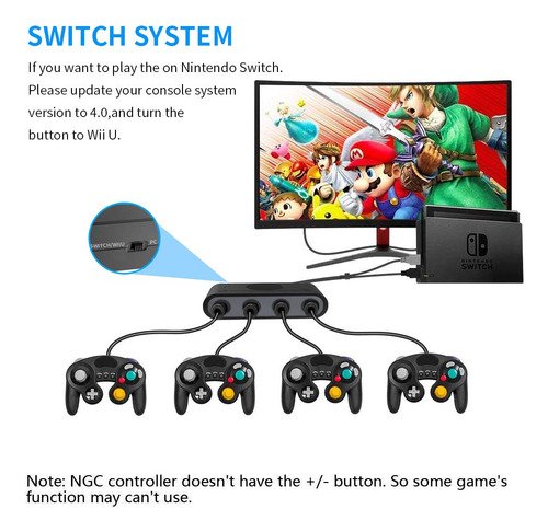 Adaptador Usb Gamecube Switch Pc Wii U 4 Controles Naranja