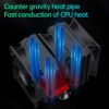 Ventilador disipador con triple ventilador RGB para procesadores Intel y AMD, operación silenciosa menor a 25dB y control PWM inteligente