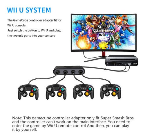 Adaptador Usb Gamecube Switch Pc Wii U 4 Controles Negro